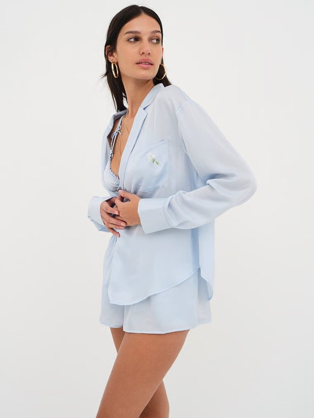 For Love & Lemons Women's Silky  PJ Sleepwear Set | Small | Light Blue | NWT